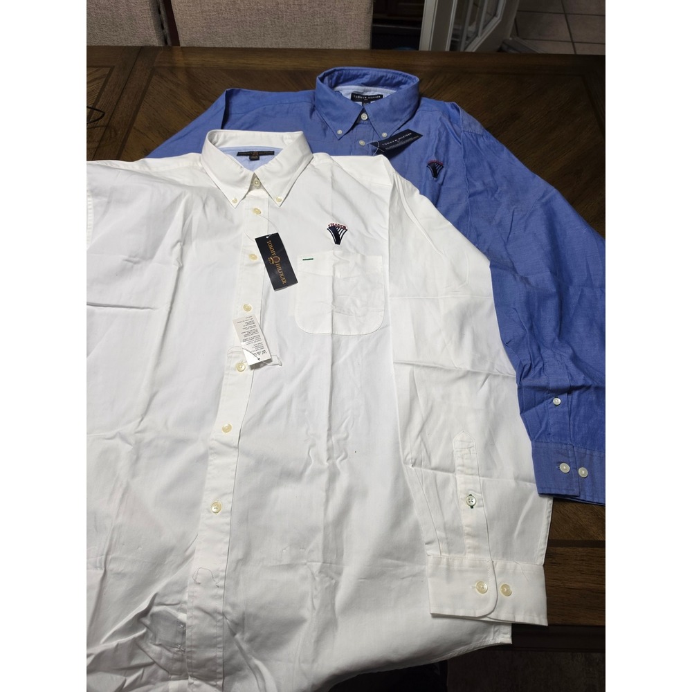 New Tommy Hilfiger Golf Mens XL Button Down Shirt Lot Blue White Visador logo